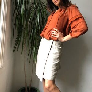 KNOX ROSE Women’s Rusty Orange Crochet Elements Bell Sleeve Embroidered Blouse S